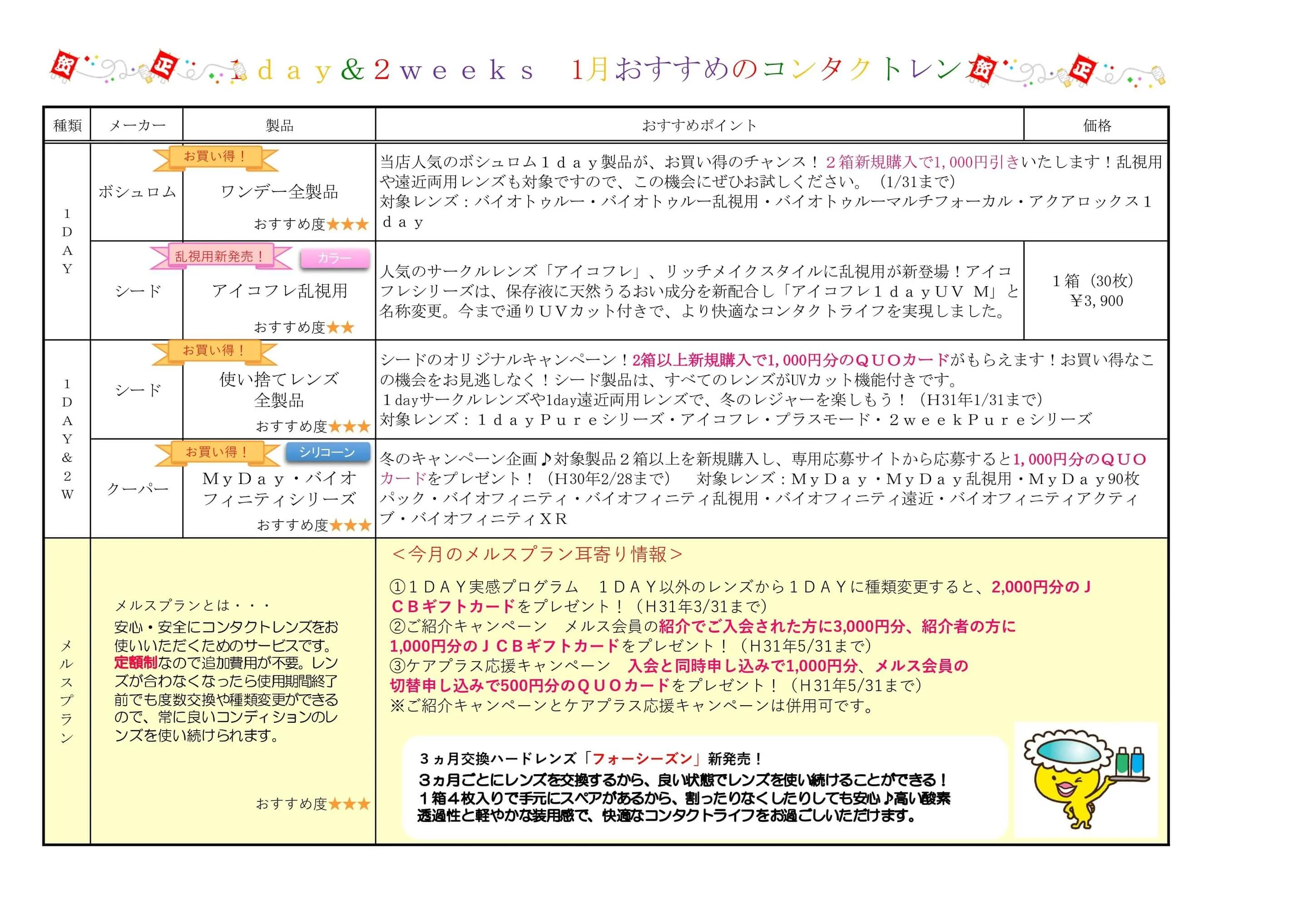 ♪くっきりコンタクト通信 2019年1月号♪